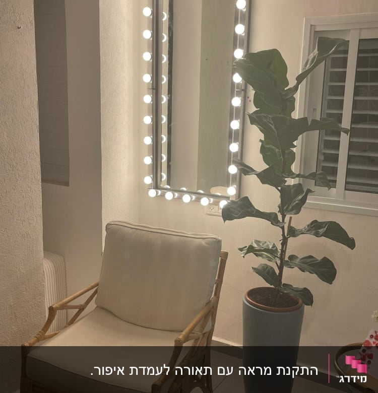 מראה עם תאורה היקפית על הקיר